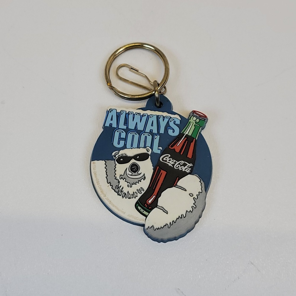 Vintage Coca-Cola Polar Bear Zipper Pull Keychain Always Cool PlastiColor